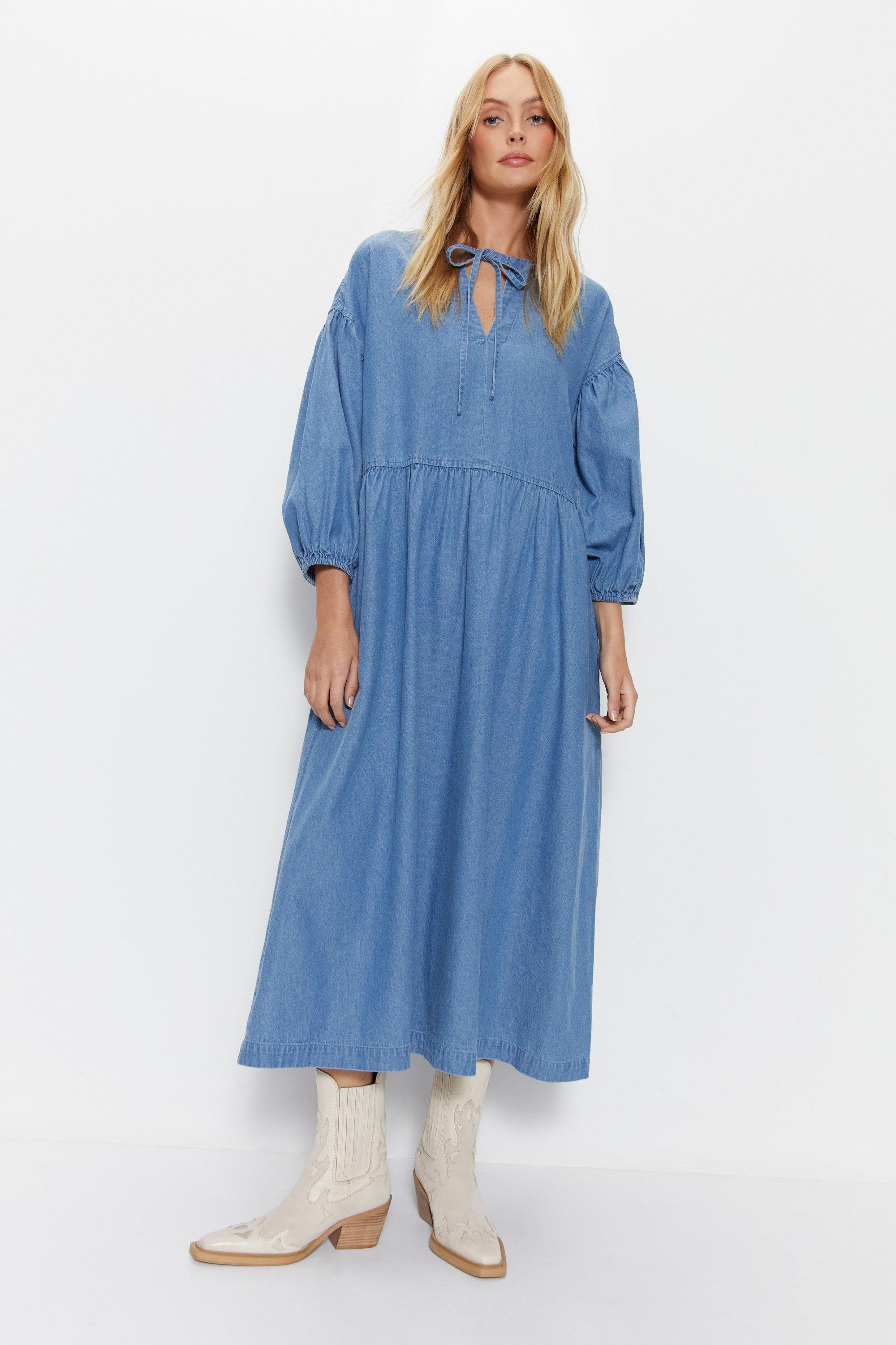 Warehouse denim midi dress hot sale